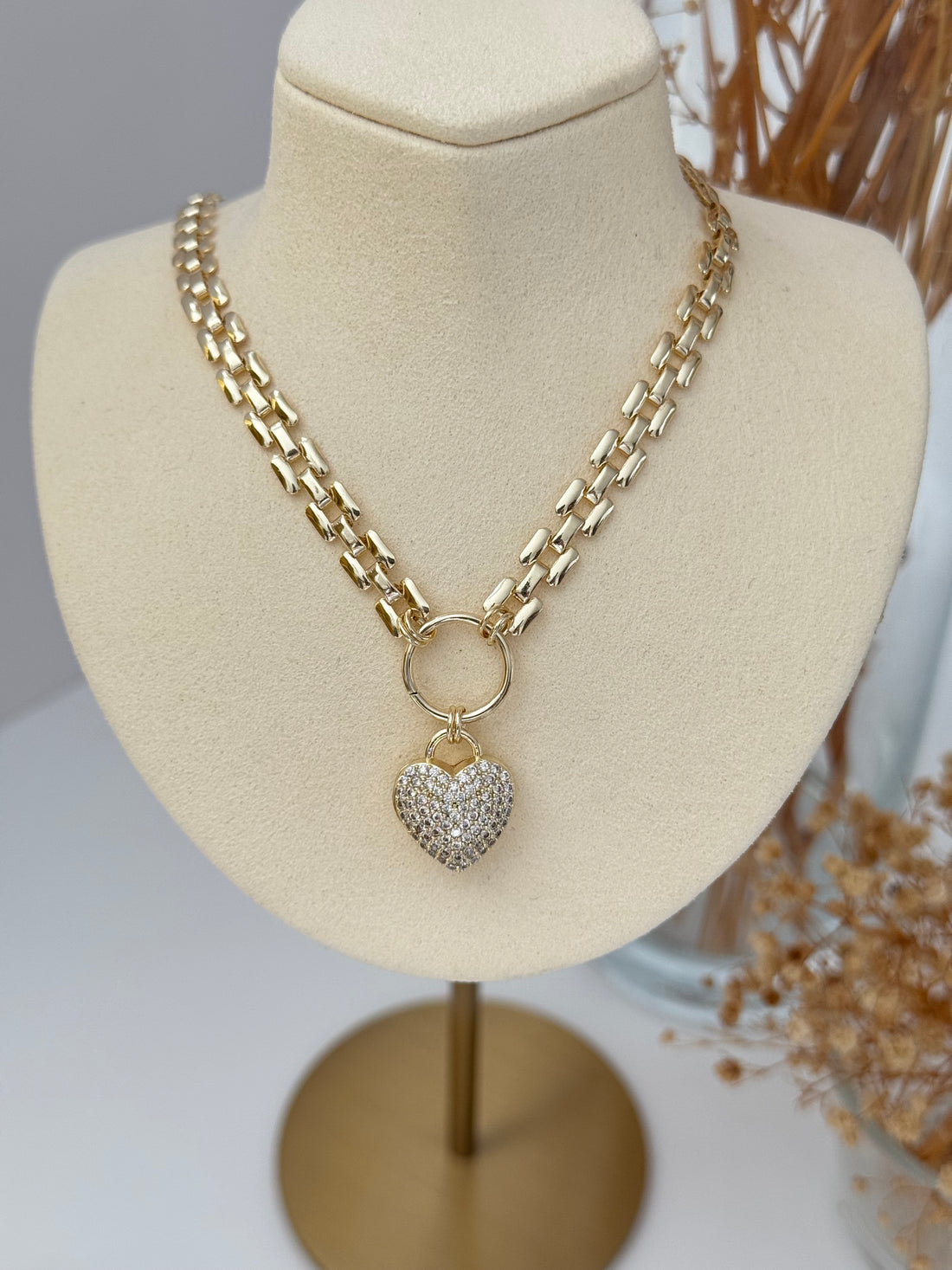 İTHAL KALP DETAYLI GOLD KOLYE