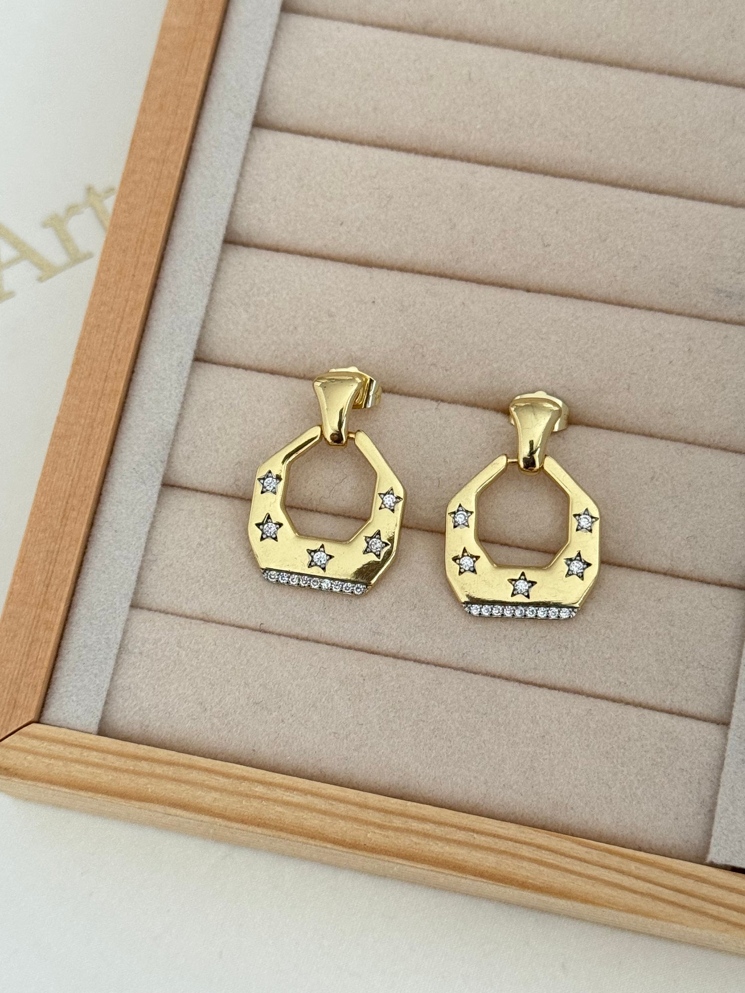 NOİRA TAŞ DETAYLI GOLD KÜPE