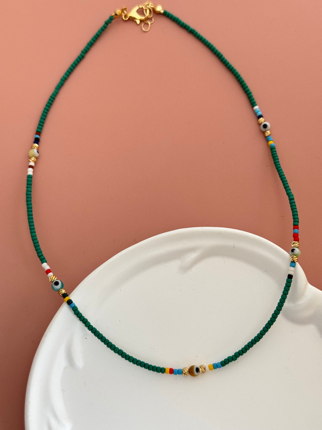 NOVA NAZAR BONCUK DETAYLI YEŞİL KOLYE