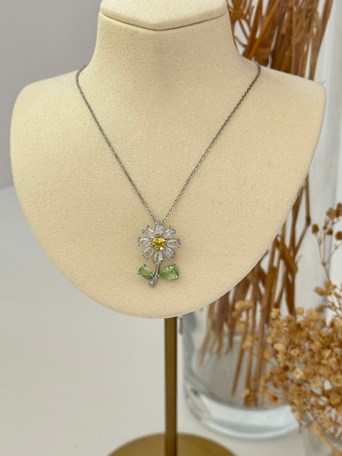 PAPATYA UÇLU SİLVER ÇELİK KOLYE