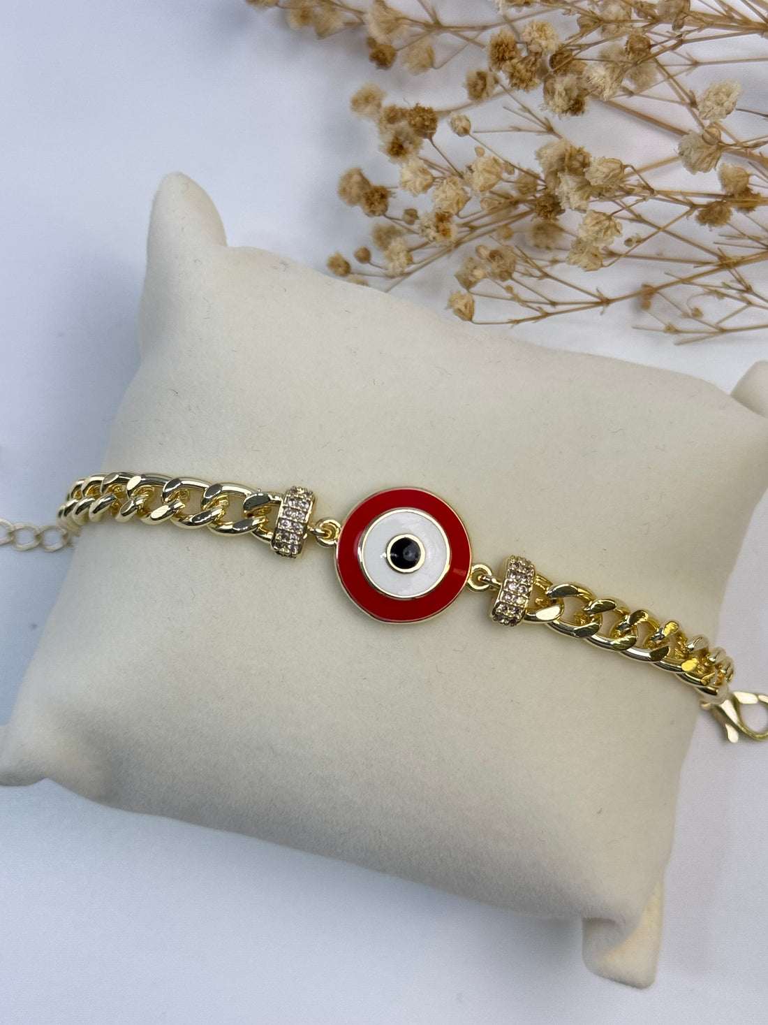 İTHAL KIRMIZI NAZAR BONCUK DETAYLI BİLEKLİK