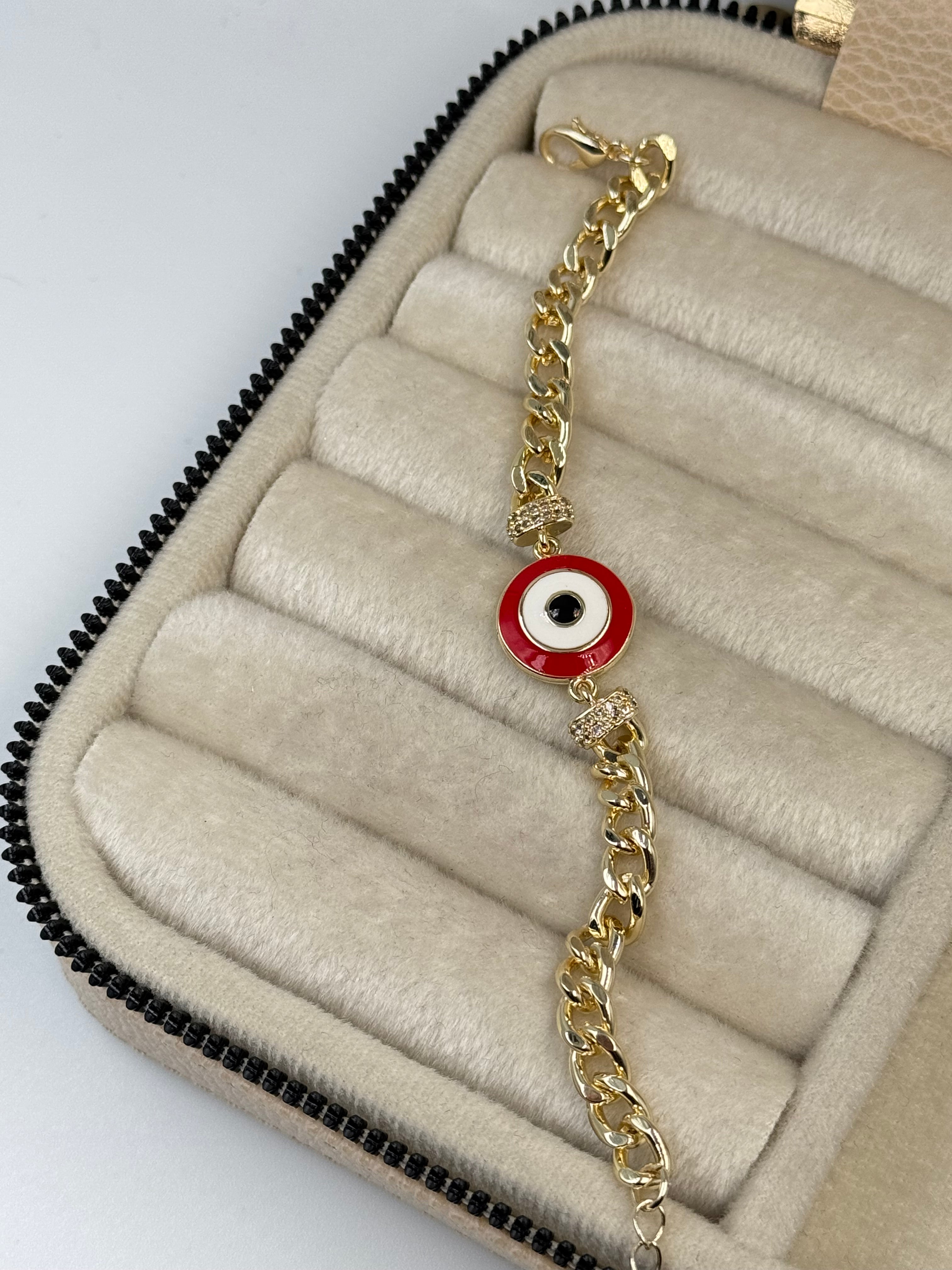 İTHAL KIRMIZI NAZAR BONCUK DETAYLI BİLEKLİK