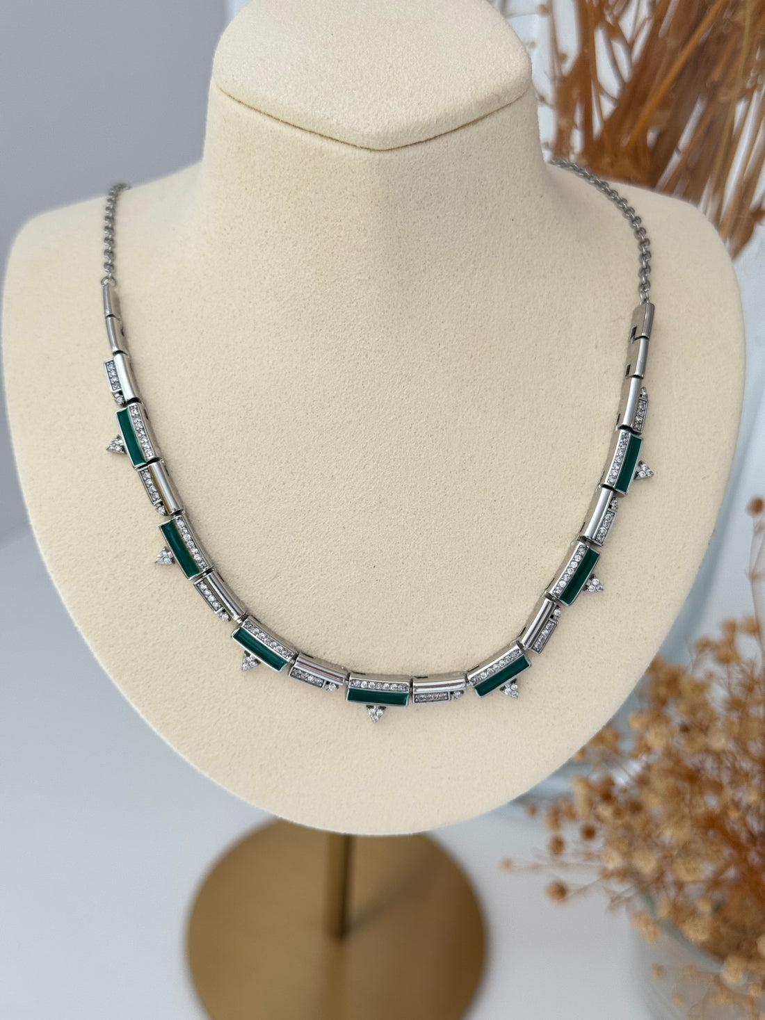 ARZE YEŞİL MİNELİ SİLVER KOLYE