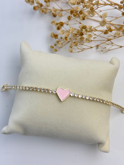 İTHAL PEMBE KALP DETAYLI ZİRKON TAŞLI BİLEKLİK