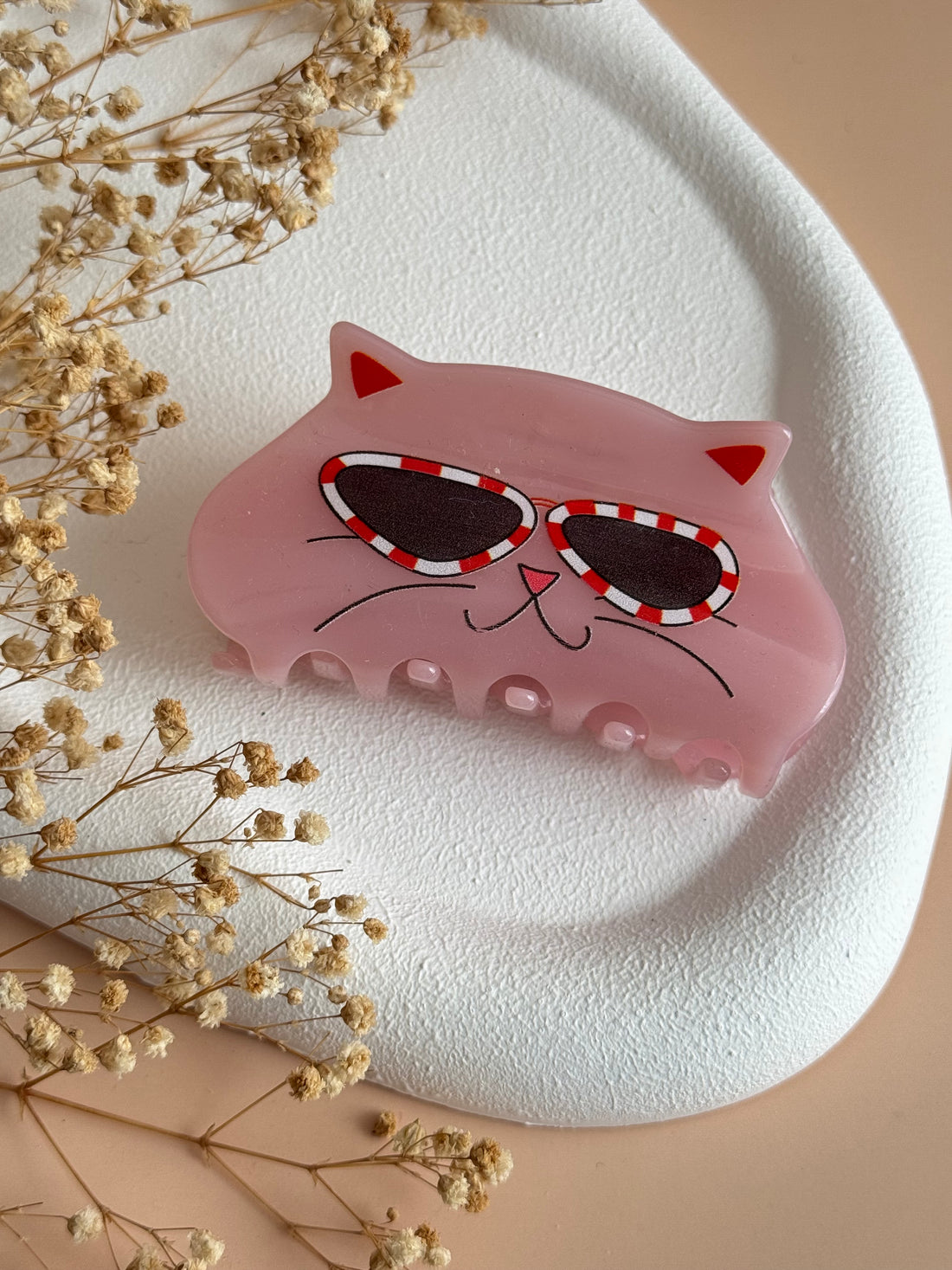 İTHAL PEMBE GÖZLÜKLÜ KEDİ DESENLİ KEMİK MANDAL TOKA