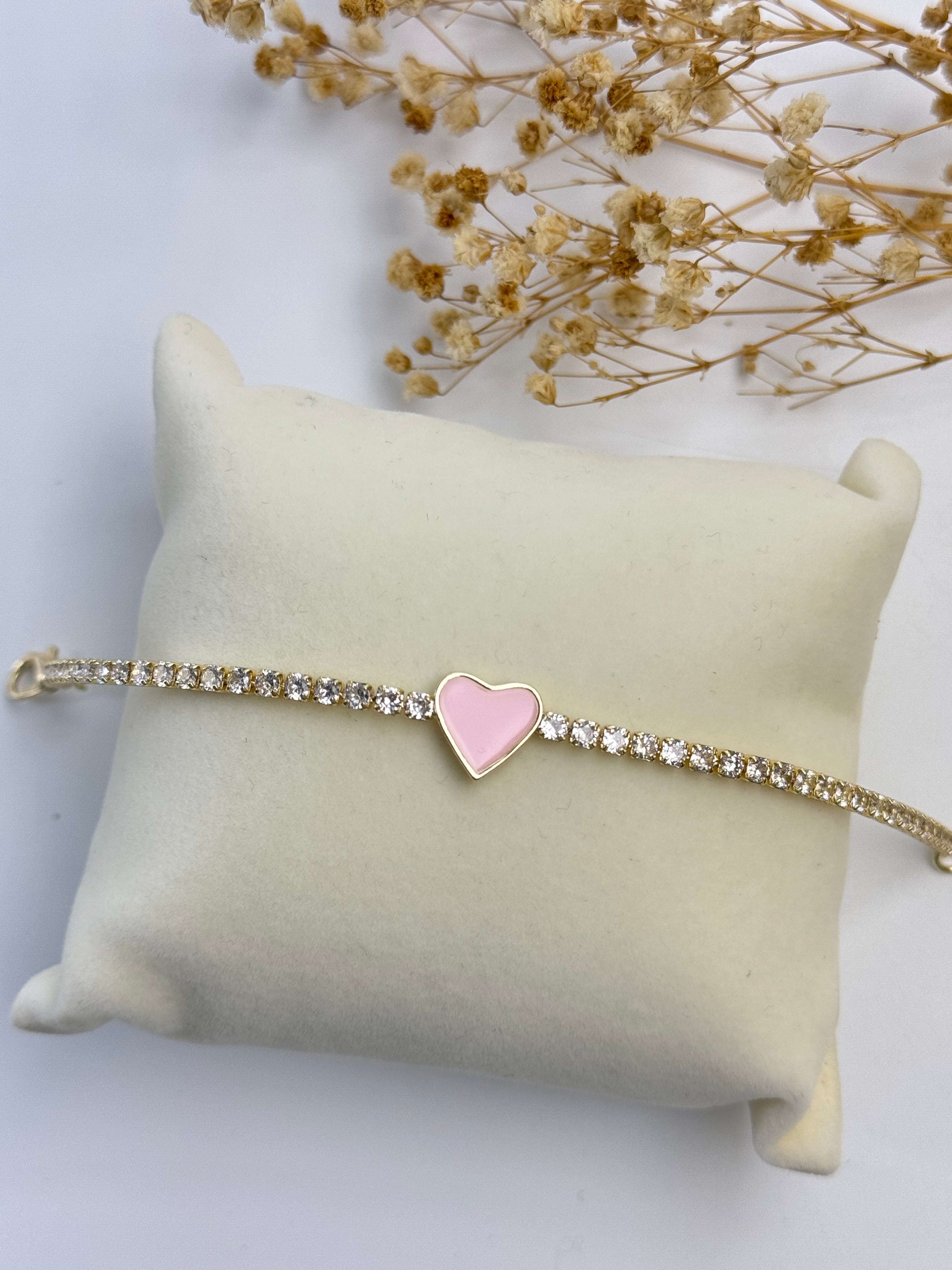 İTHAL PEMBE KALP DETAYLI ZİRKON TAŞLI BİLEKLİK