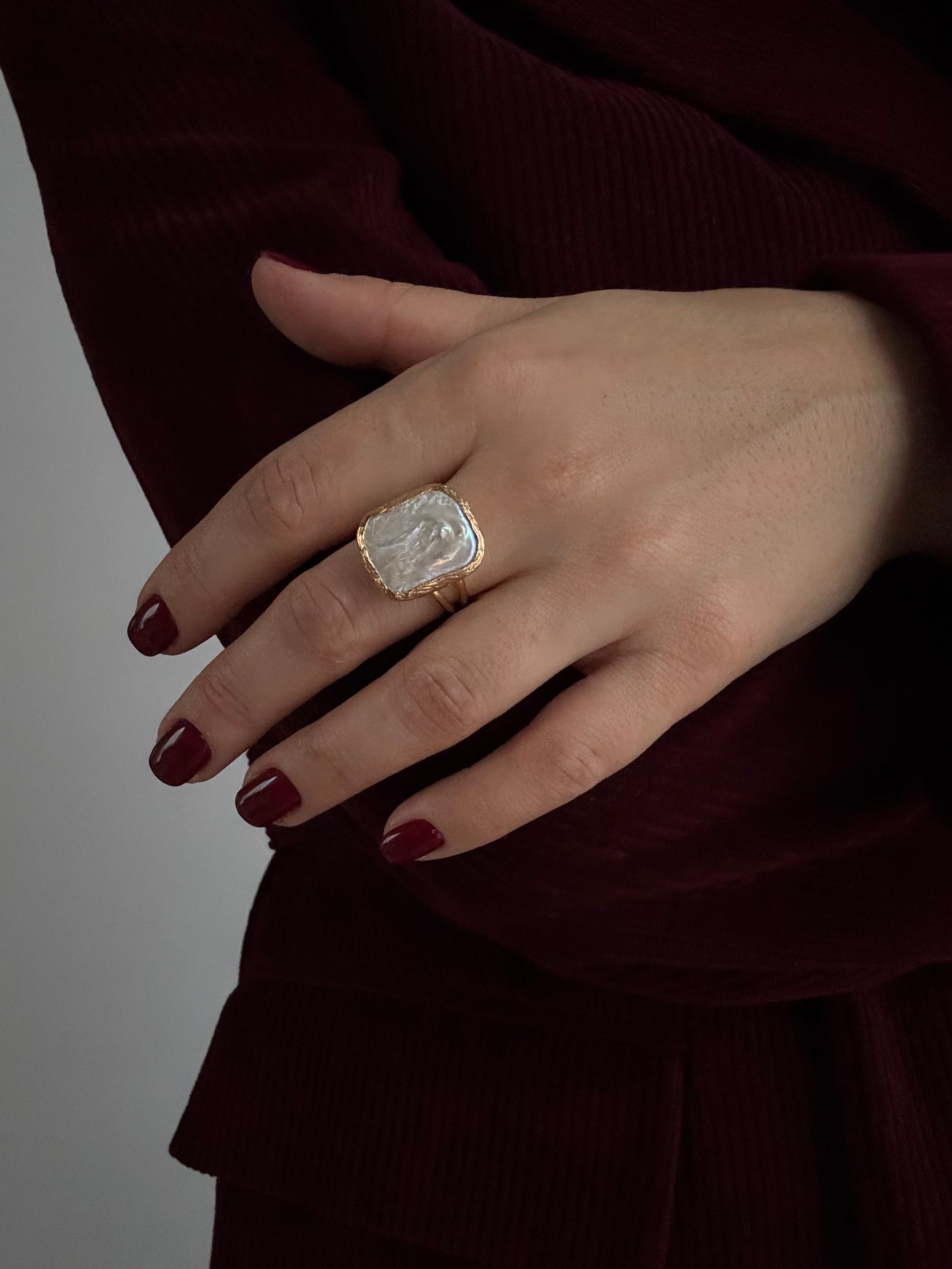 GERÇEK İNCİLİ ALTIN KAPLAMA AYARLANABİLİR YÜZÜK 0