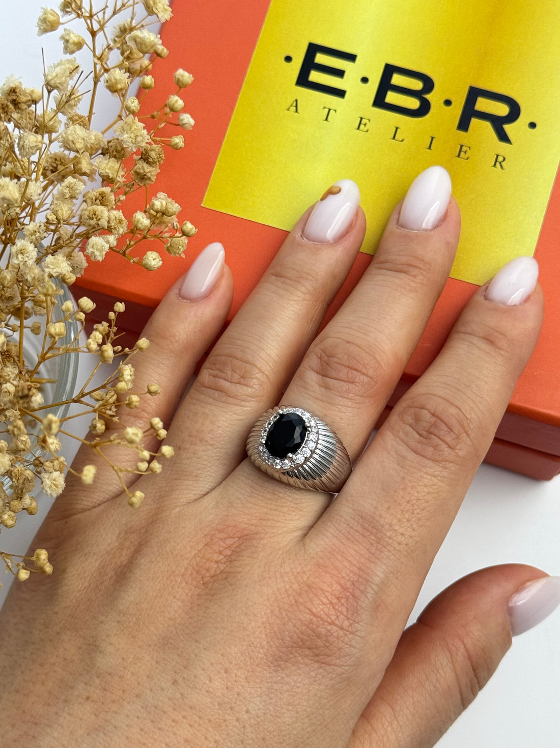 İTHAL SİYAH TAŞ DETAYLI SİLVER AYARLANABİLİR YÜZÜK