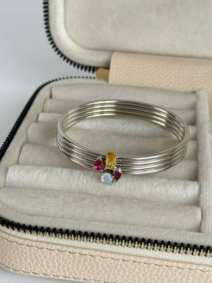 İTHAL RENKLİ TAŞ DETAYLI SİLVER BİLEZİK BİLEKLİK