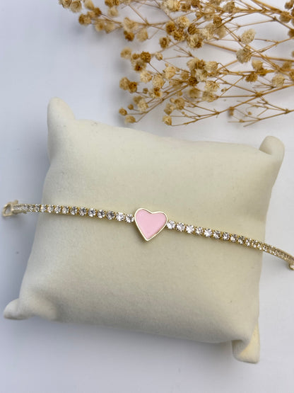 İTHAL PEMBE KALP DETAYLI ZİRKON TAŞLI BİLEKLİK