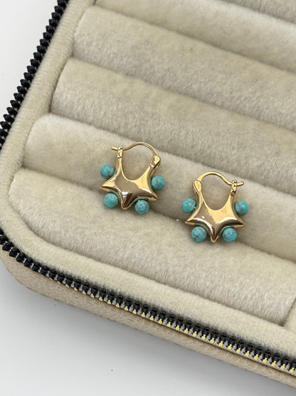 MAVİ BONCUKLU YILDIZLI GOLD KÜPE