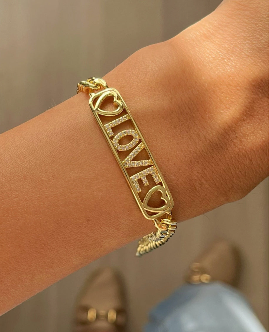 LOVE İTHAL GOLD ÇELİK KÜNYE BİLEKLİK