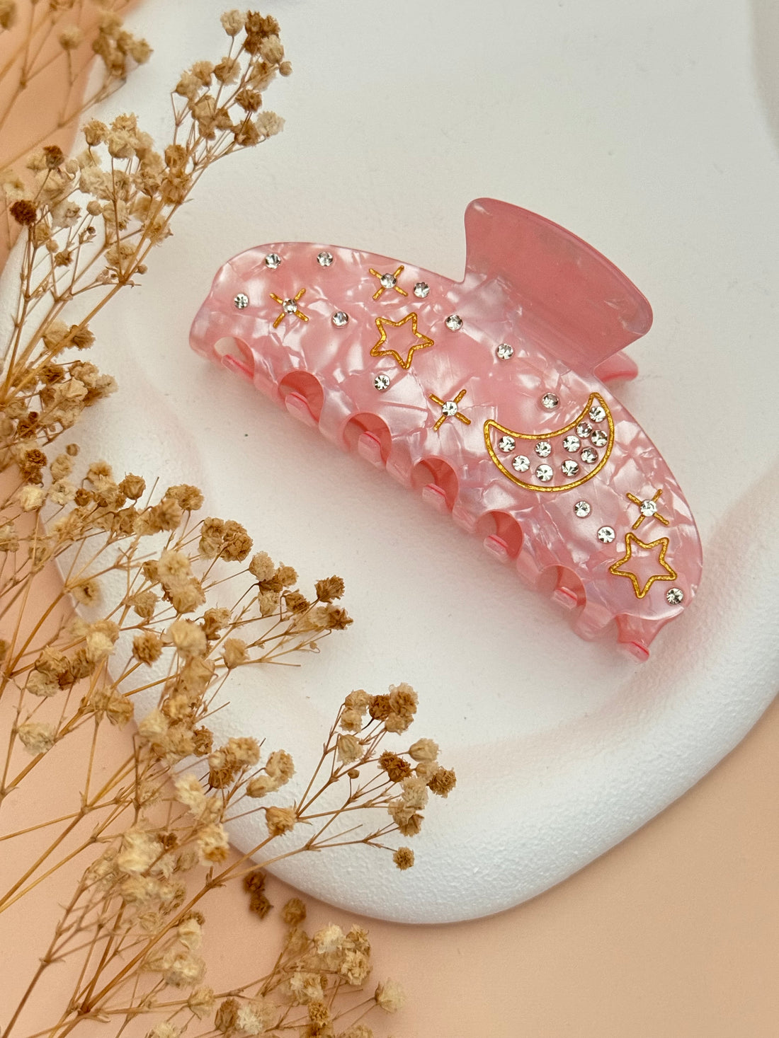 İTHAL PEMBE AY DETAYLI KEMİK MANDAL TOKA