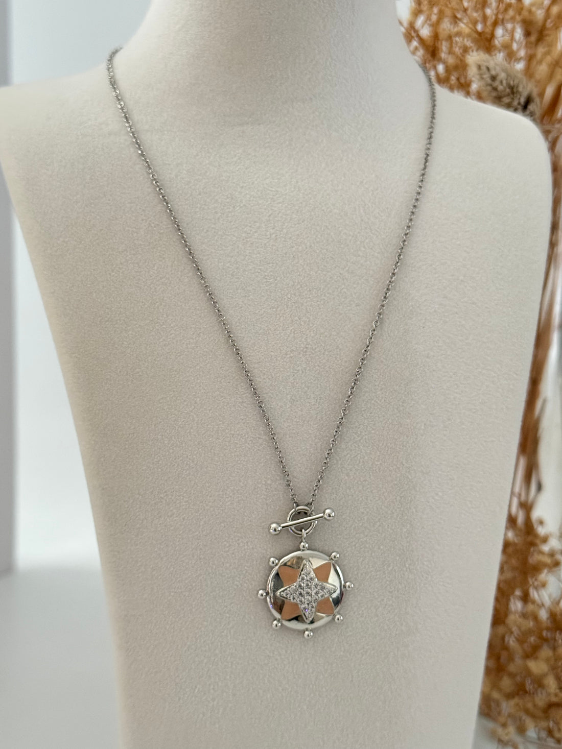 İTHAL MİNE DETAYLI UZUN SİLVER KOLYE