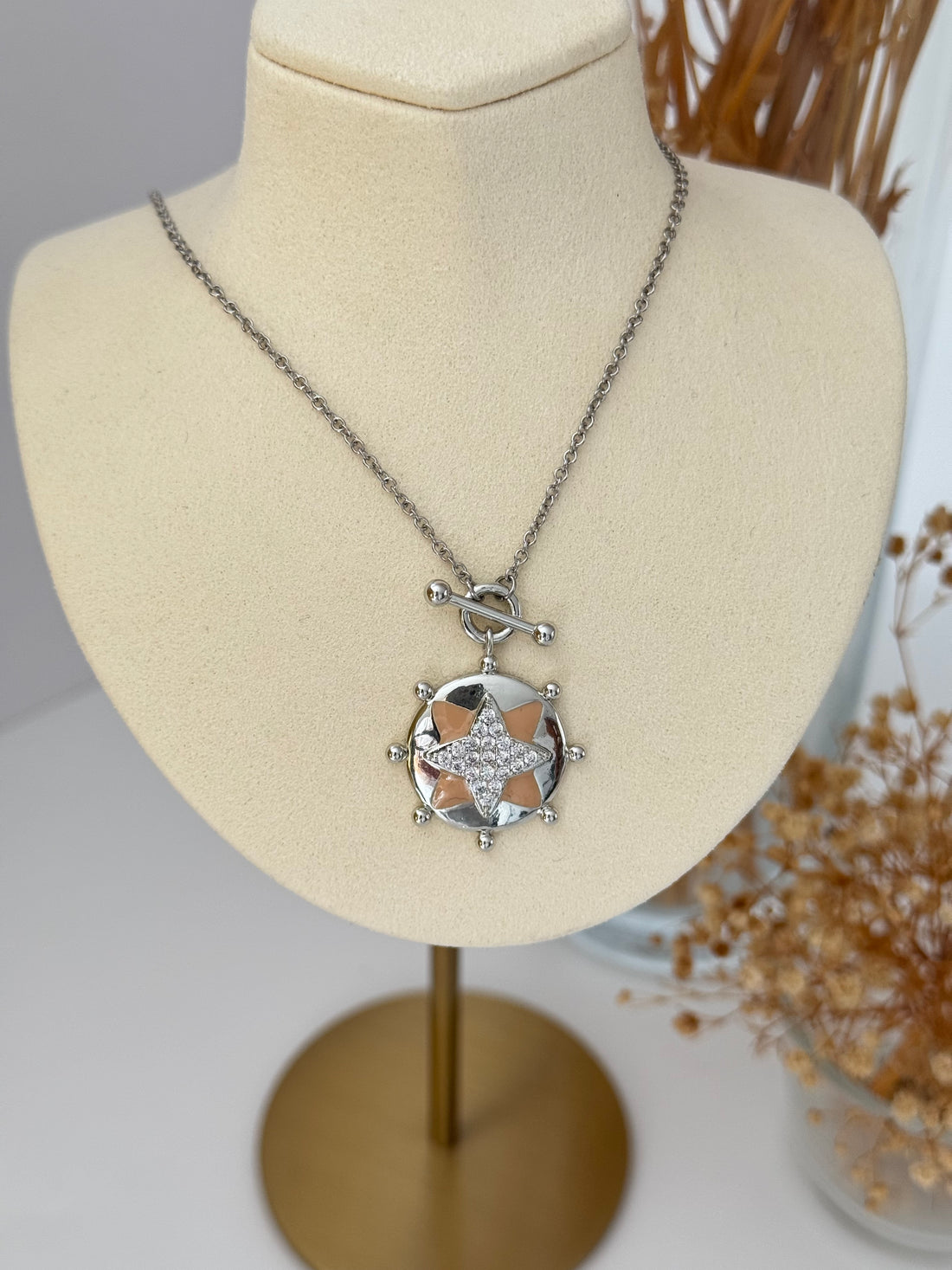 İTHAL MİNE DETAYLI UZUN SİLVER KOLYE