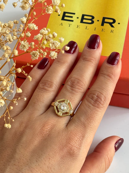 İTHAL TAŞLI GOLD AYARLANABİLİR YÜZÜK