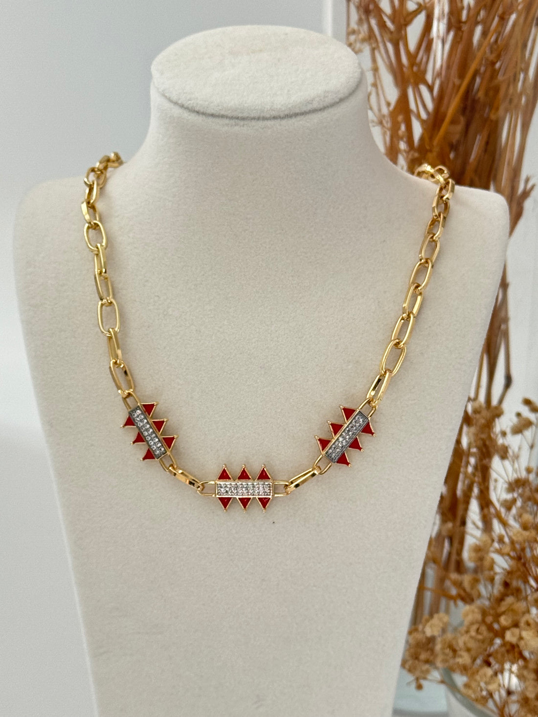 İTHAL KIRMIZI MİNELİ ZİNCİR KOLYE