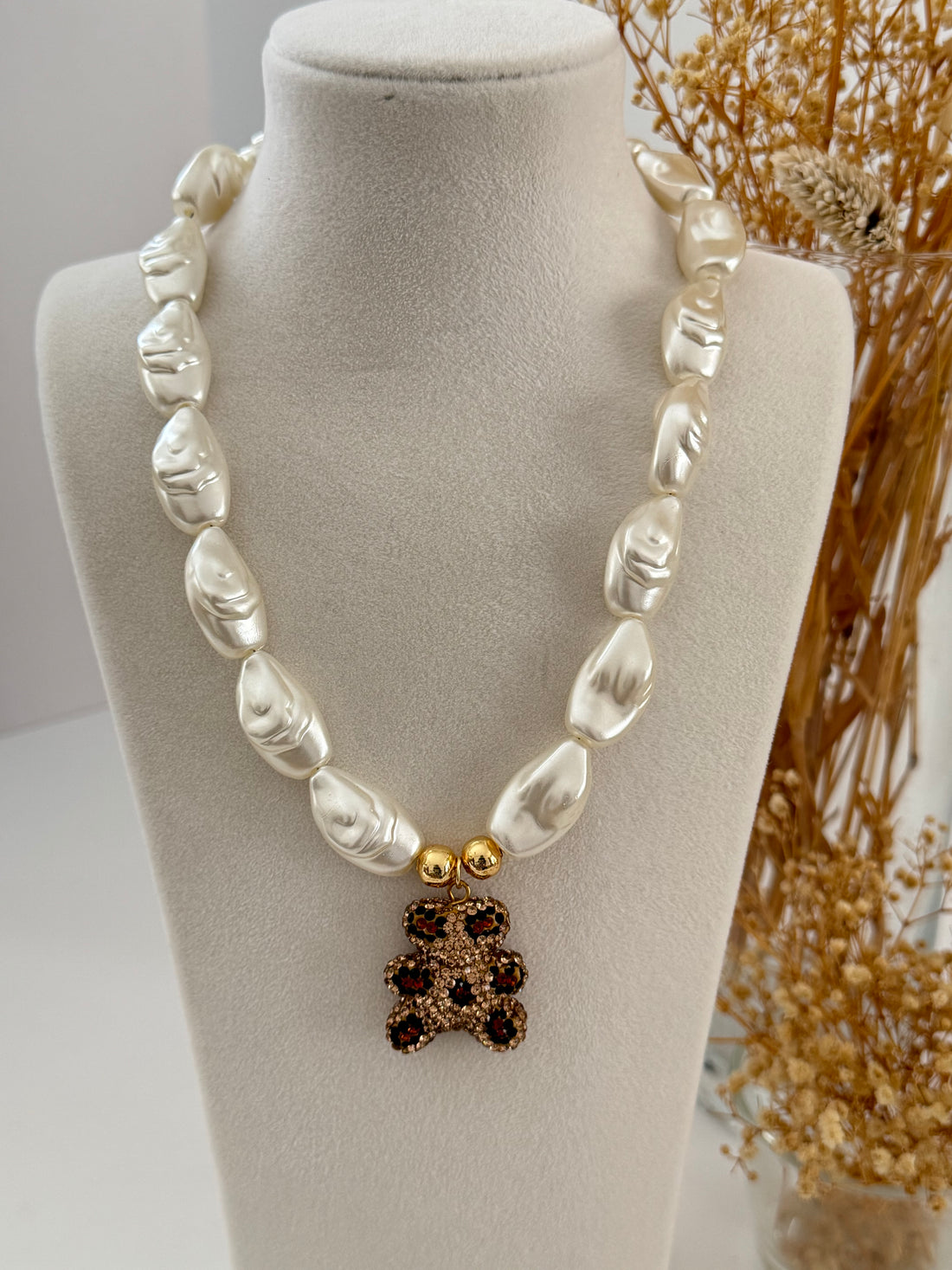 İTHAL İNCİLİ TEDY DETAYLI KOLYE