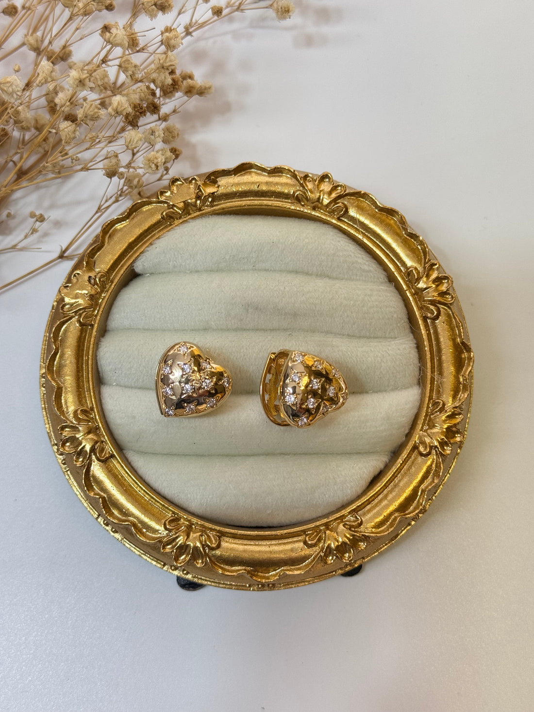 TAŞLI ÇİFT KALP İTHAL GOLD KÜPE