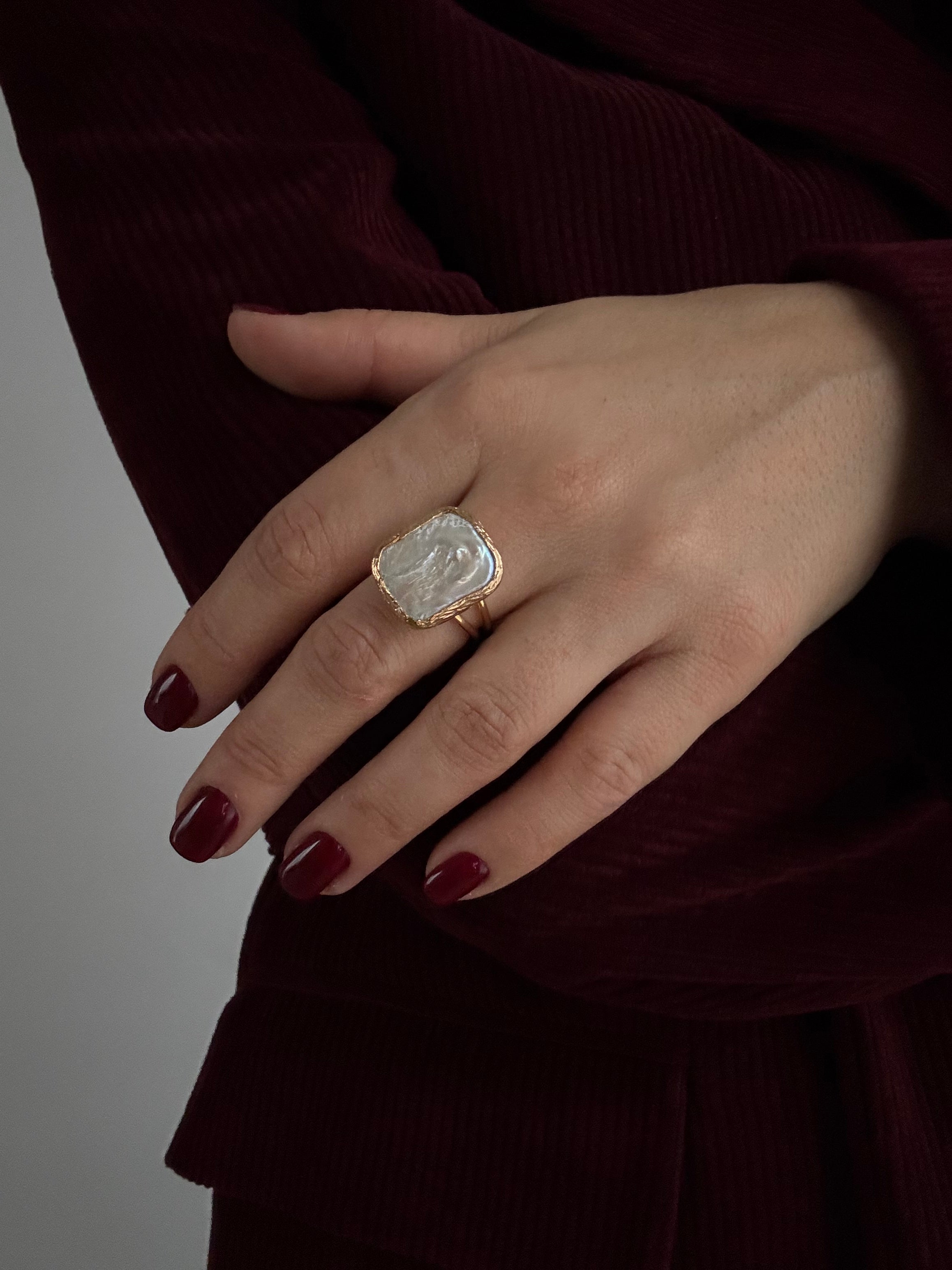 GERÇEK İNCİLİ ALTIN KAPLAMA AYARLANABİLİR YÜZÜK 0