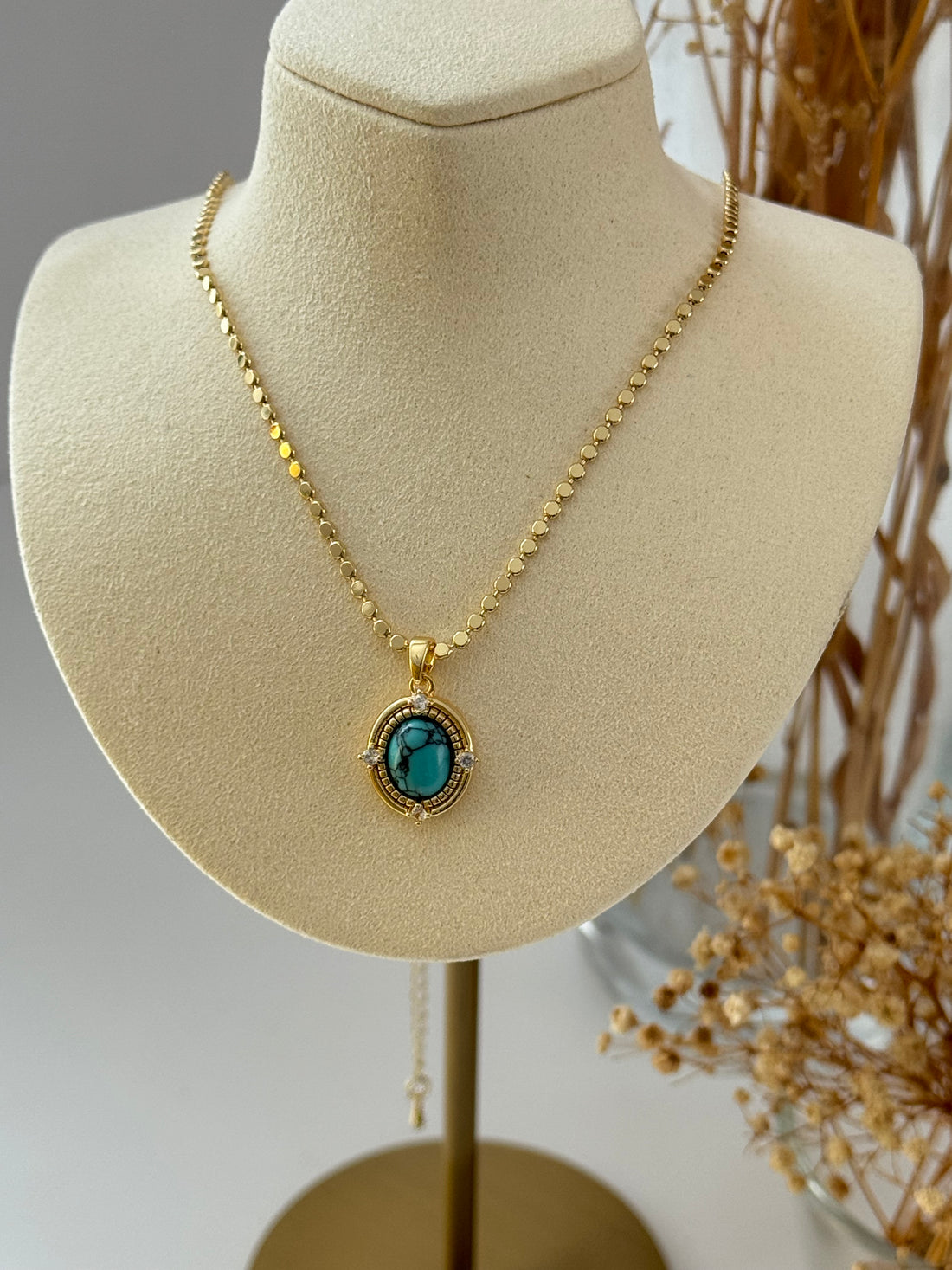 VAHE FİRUZE TAŞLI EZME ZİNCİRLİ UZUN KOLYE 60cm