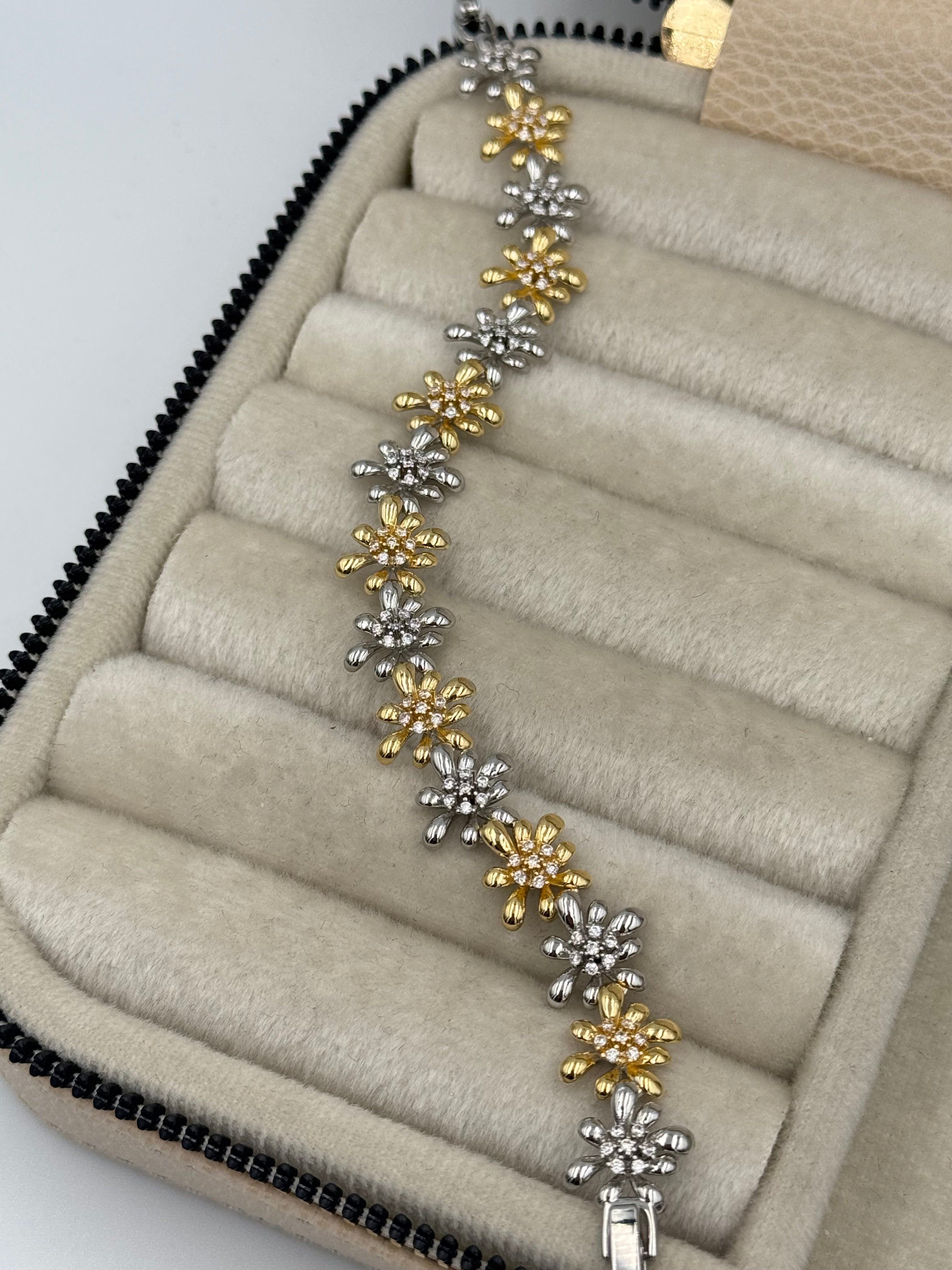 İTHAL ÇİÇEK DETAYLI ÇİFT RENK BİLEKLİK