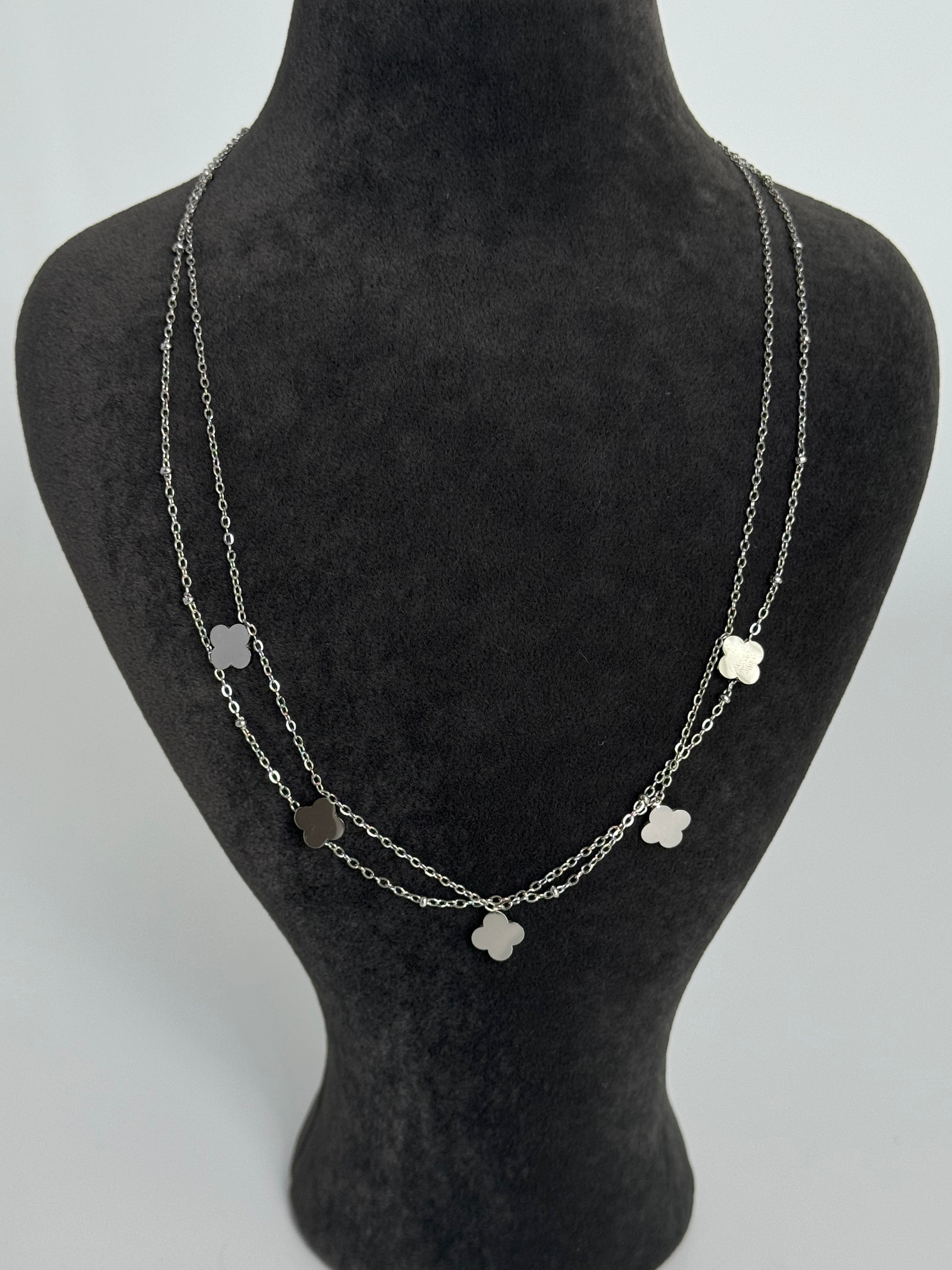 YONCA DETAYLI SİLVER ÇELİK KOLYE