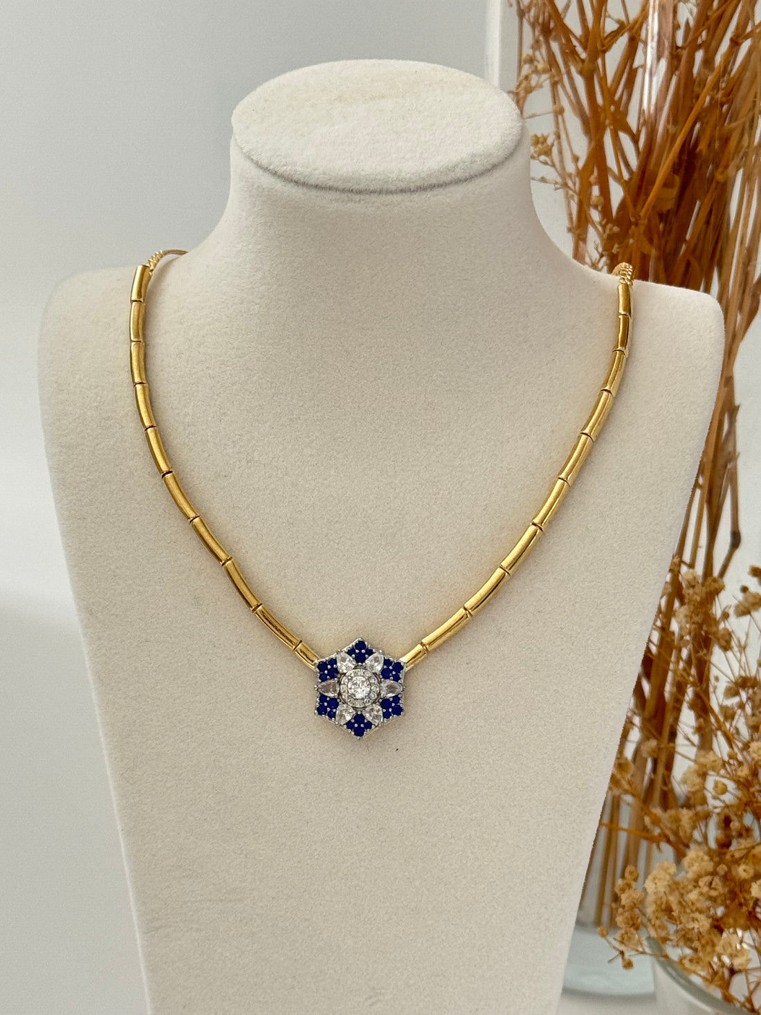 İTHAL MAVİ TAŞLI GOLD KOLYE