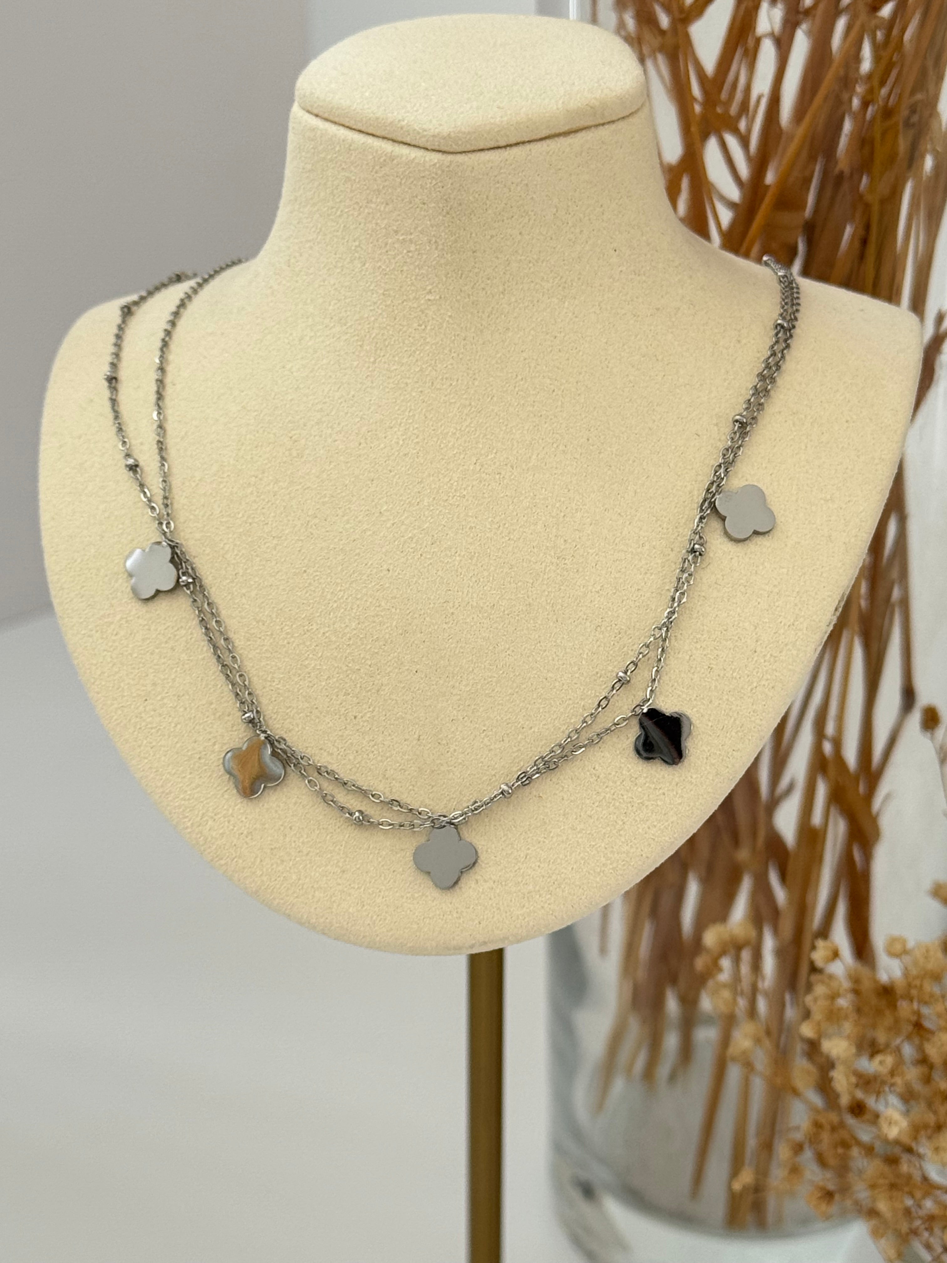 YONCA DETAYLI SİLVER ÇELİK KOLYE