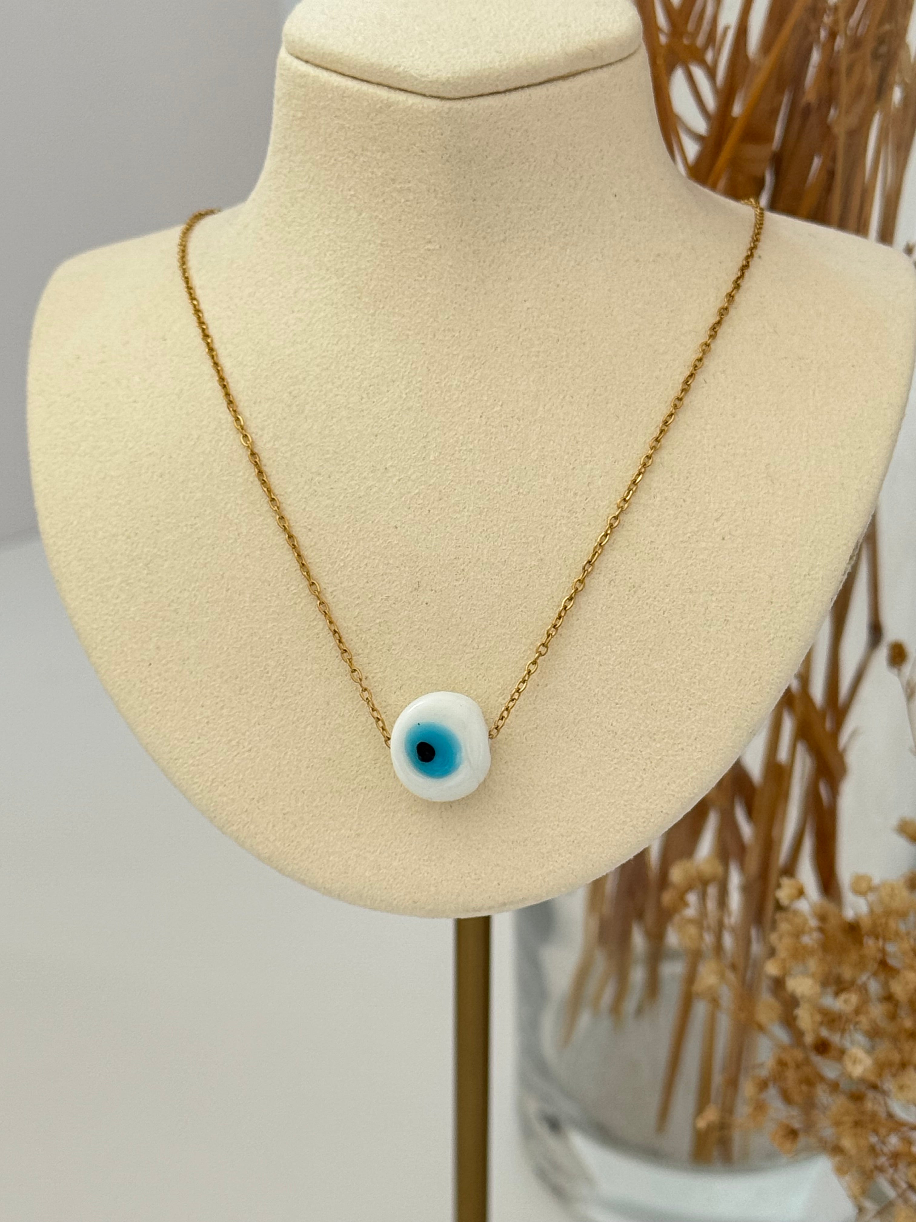 NAZAR BONCUK DETAYLI GOLD ÇELİK KOLYE