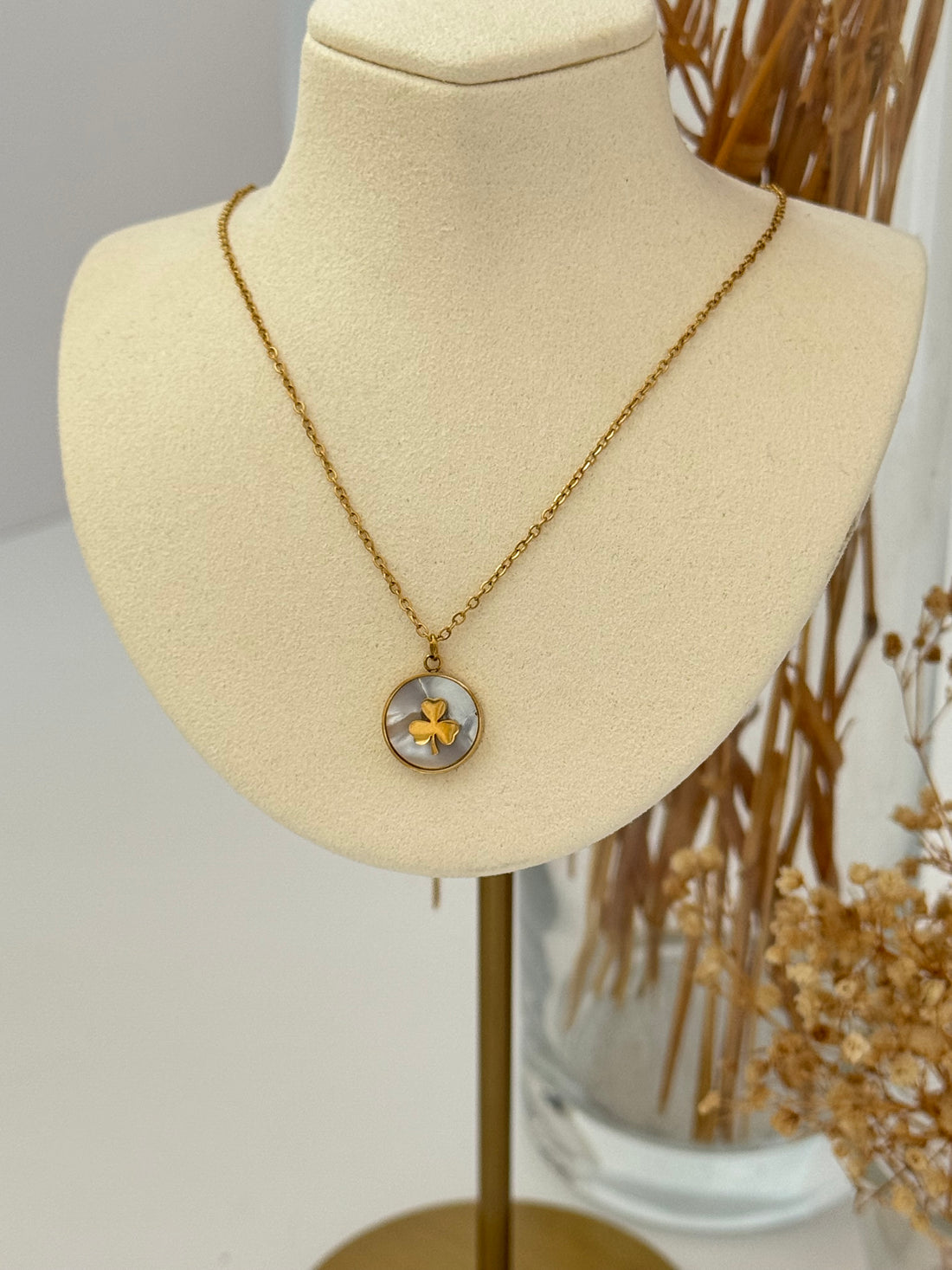 YONCA DETAYLI GOLD ÇELİK KOLYE