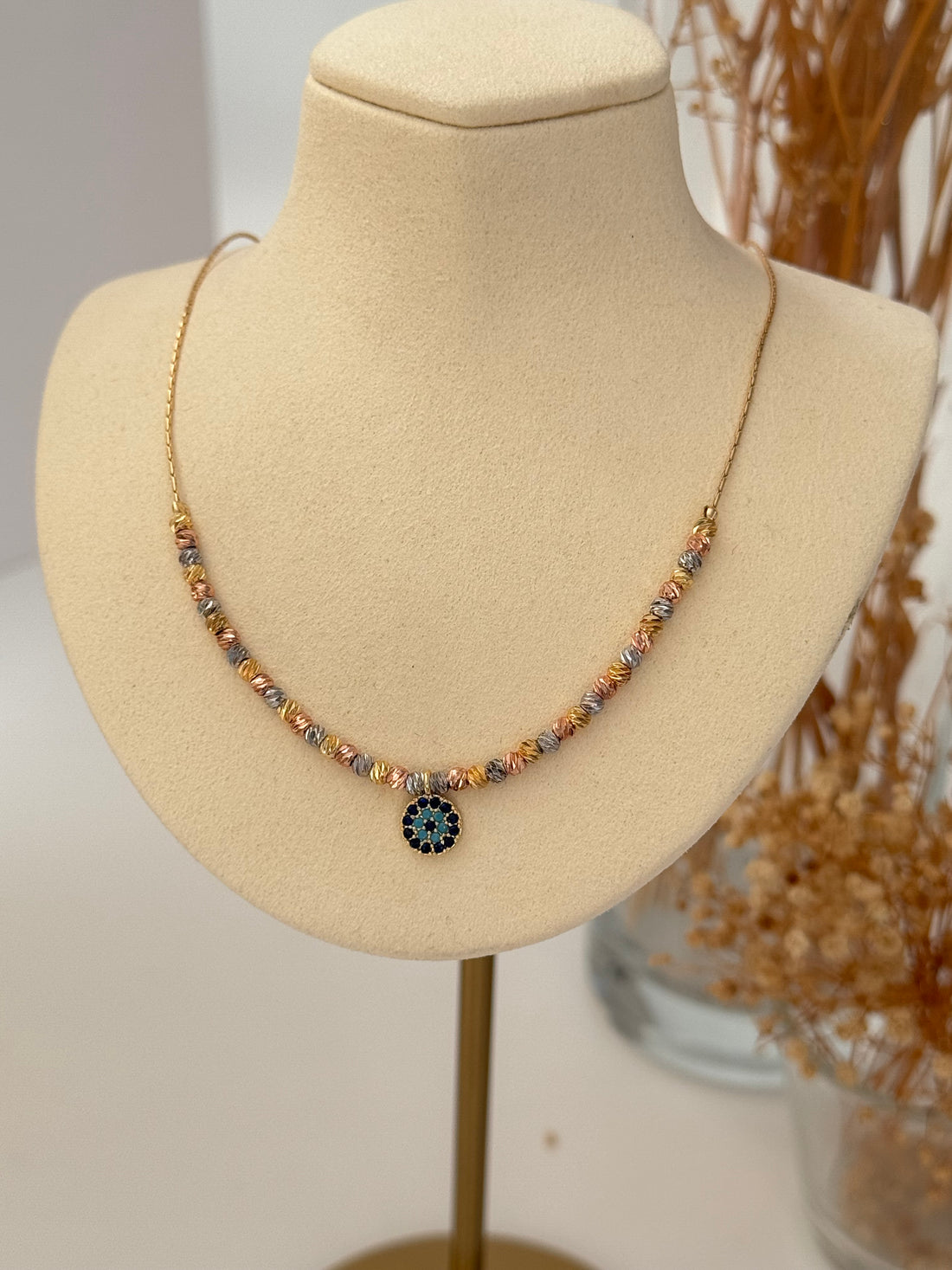 ZAYA NAZAR BONCUK DETAYLI ALTIN KAPLAMA DORİKALI KOLYE