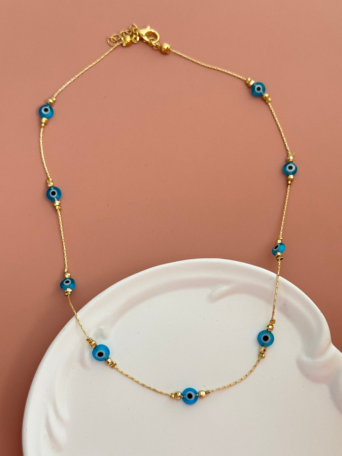 RUNA MAVİ NAZAR BONCUKLU ALTIN KAPLAMALI KOLYE