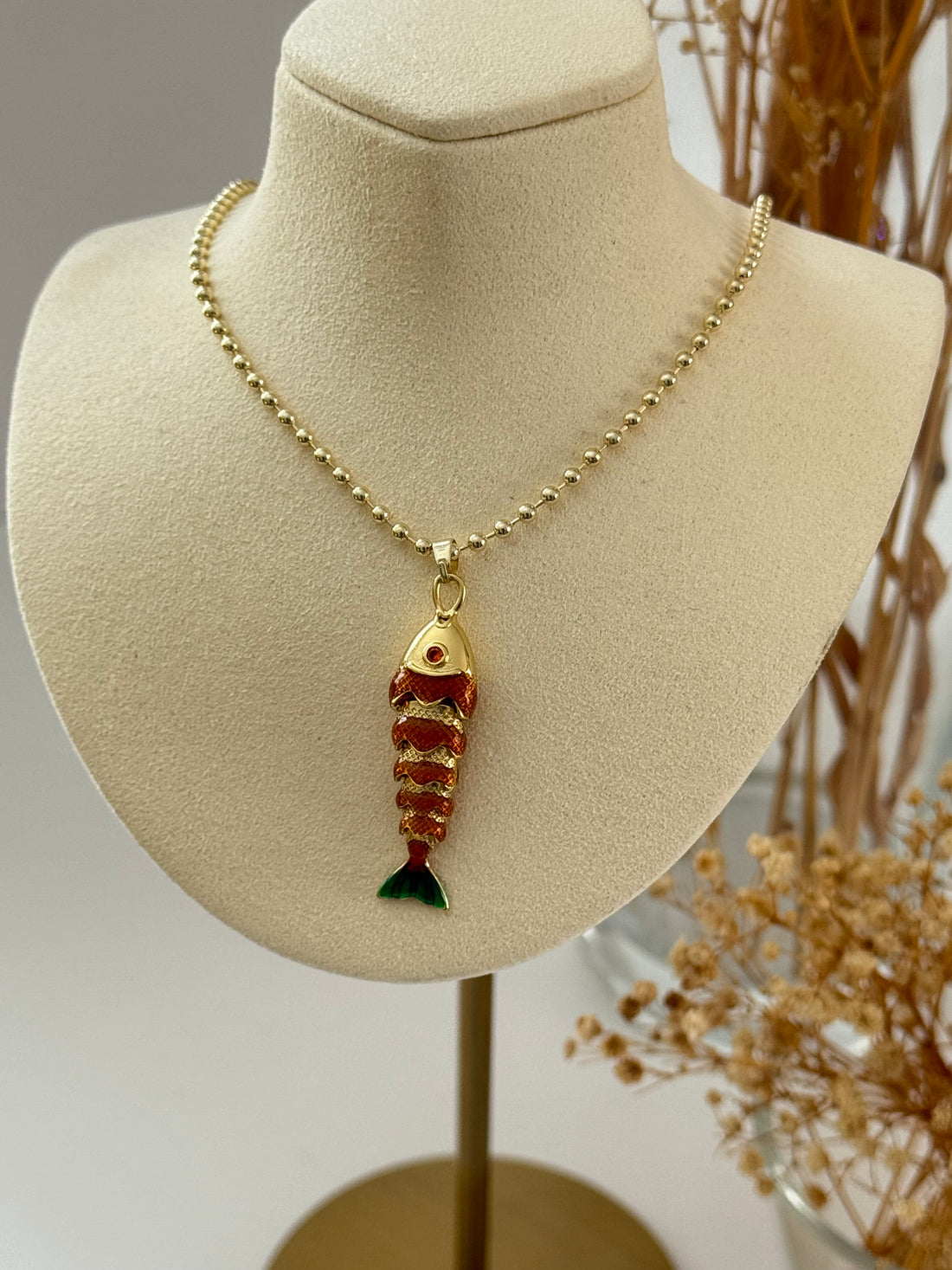 İTHAL TURUNCU BALIK GOLD UZUN KOLYE 60cm