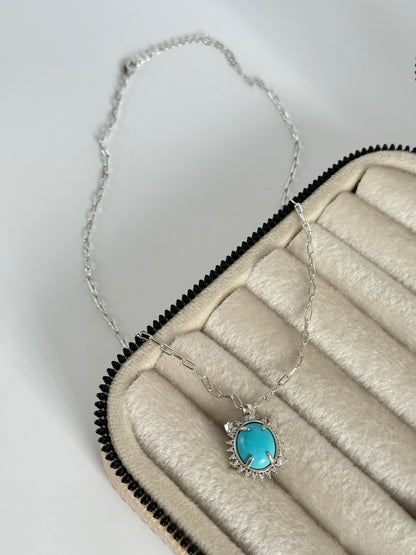 EHRA MAVİ TAŞLI SİLVER ÇELİK KOLYE