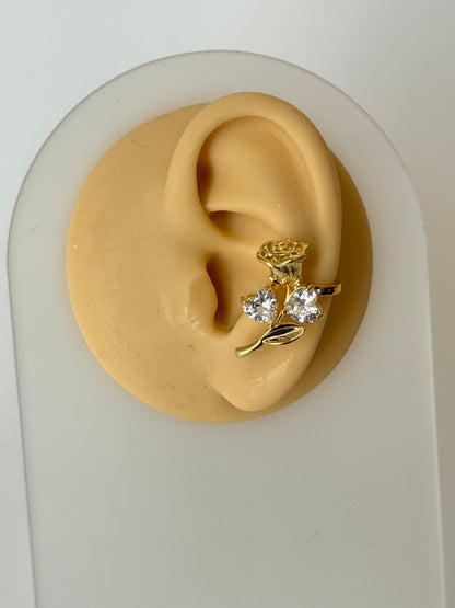 RAHİ GÜL DETAYLI GOLD KIKIRDAK KÜPE EARCUFF
