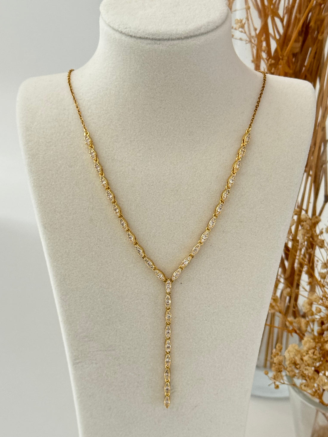 İTHAL ZİRKON TAŞLI Y GOLD KOLYE