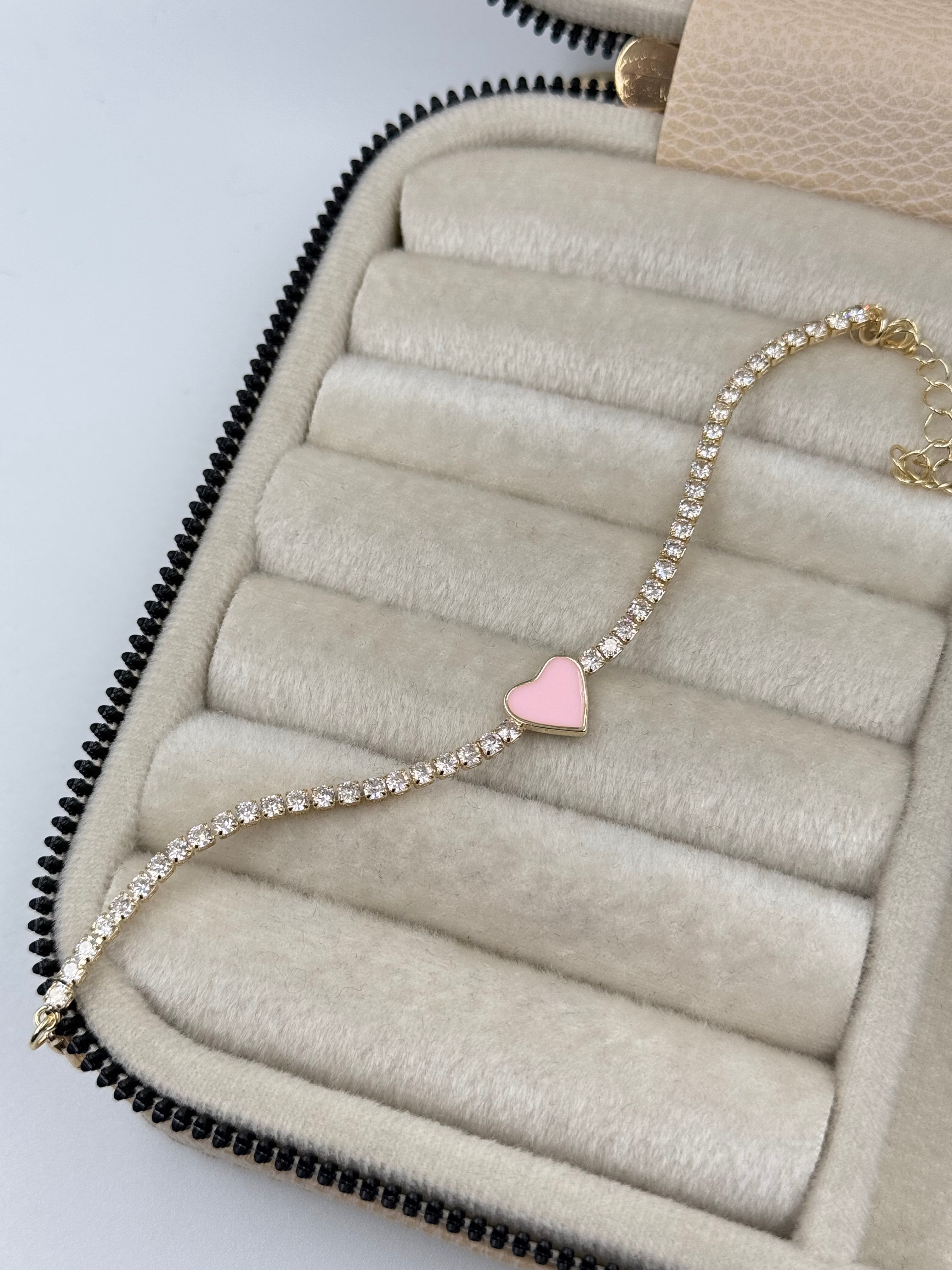 İTHAL PEMBE KALP DETAYLI ZİRKON TAŞLI BİLEKLİK