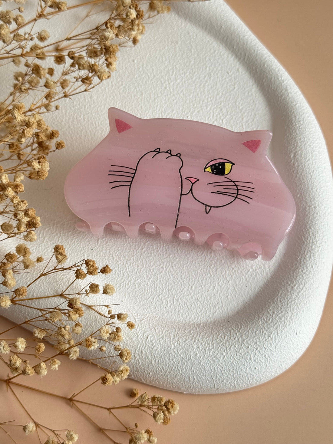 İTHAL PEMBE KEDİ DESENLİ KEMİK MANDAL TOKA