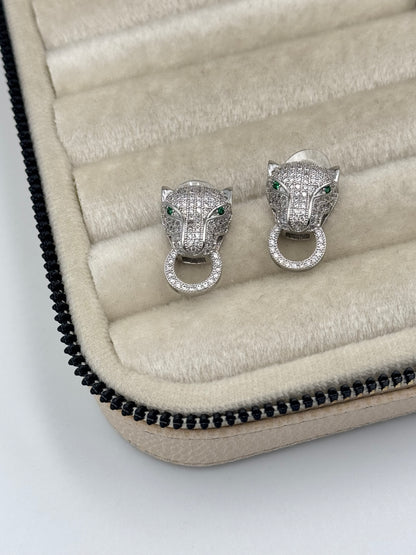 İTHAL KAPLAN DETAYLI TAŞLI SİLVER KÜPE