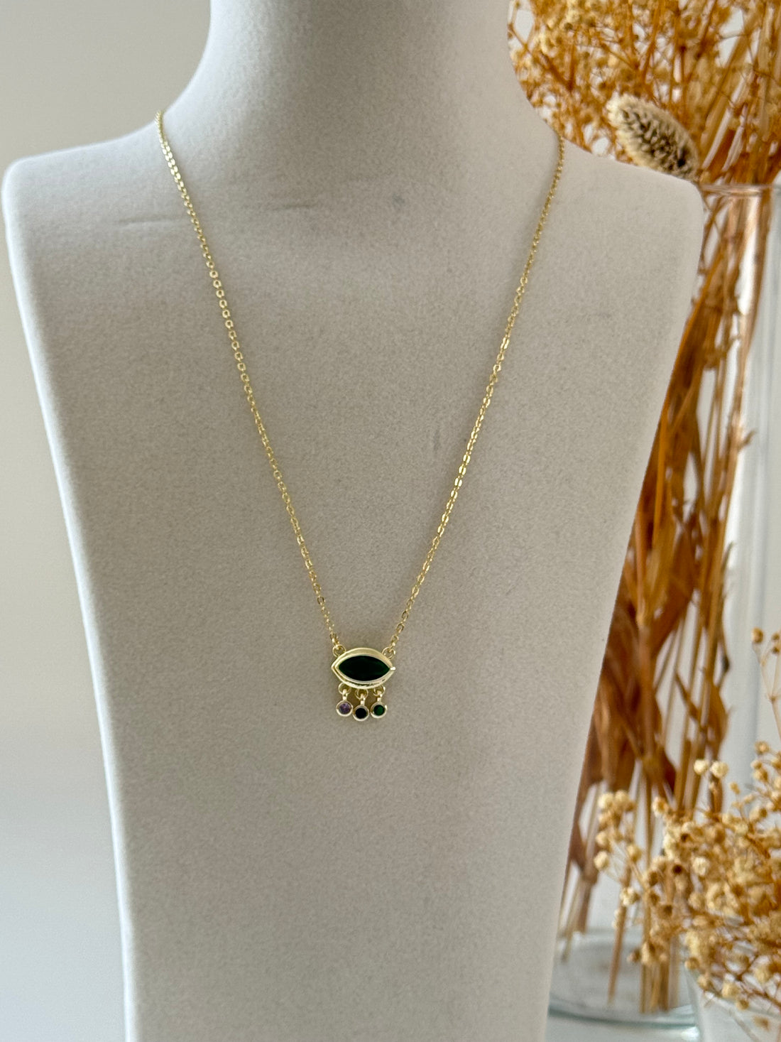 ELZA YEŞİL TAŞ DETAYLI GOLD GÖZ KOLYE