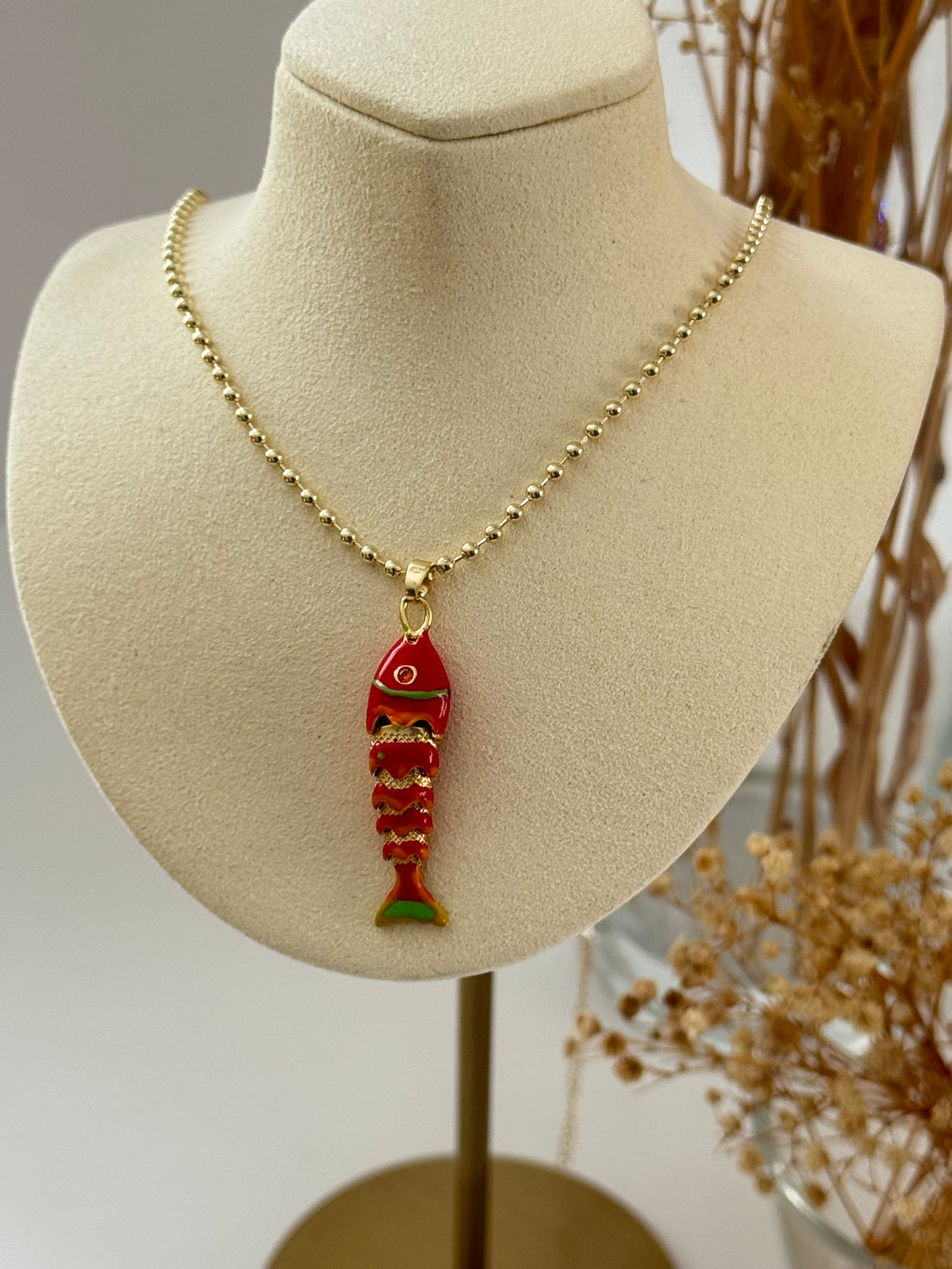 İTHAL KIRMIZI BALIK GOLD UZUN KOLYE 60cm