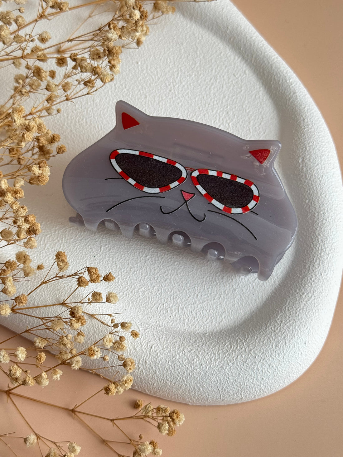 İTHAL GRİ GÖZLÜKLÜ KEDİ DESENLİ KEMİK MANDAL TOKA