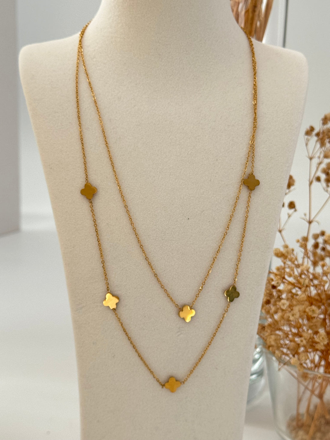 YONCA DETAYLI GOLD ÇELİK KOLYE