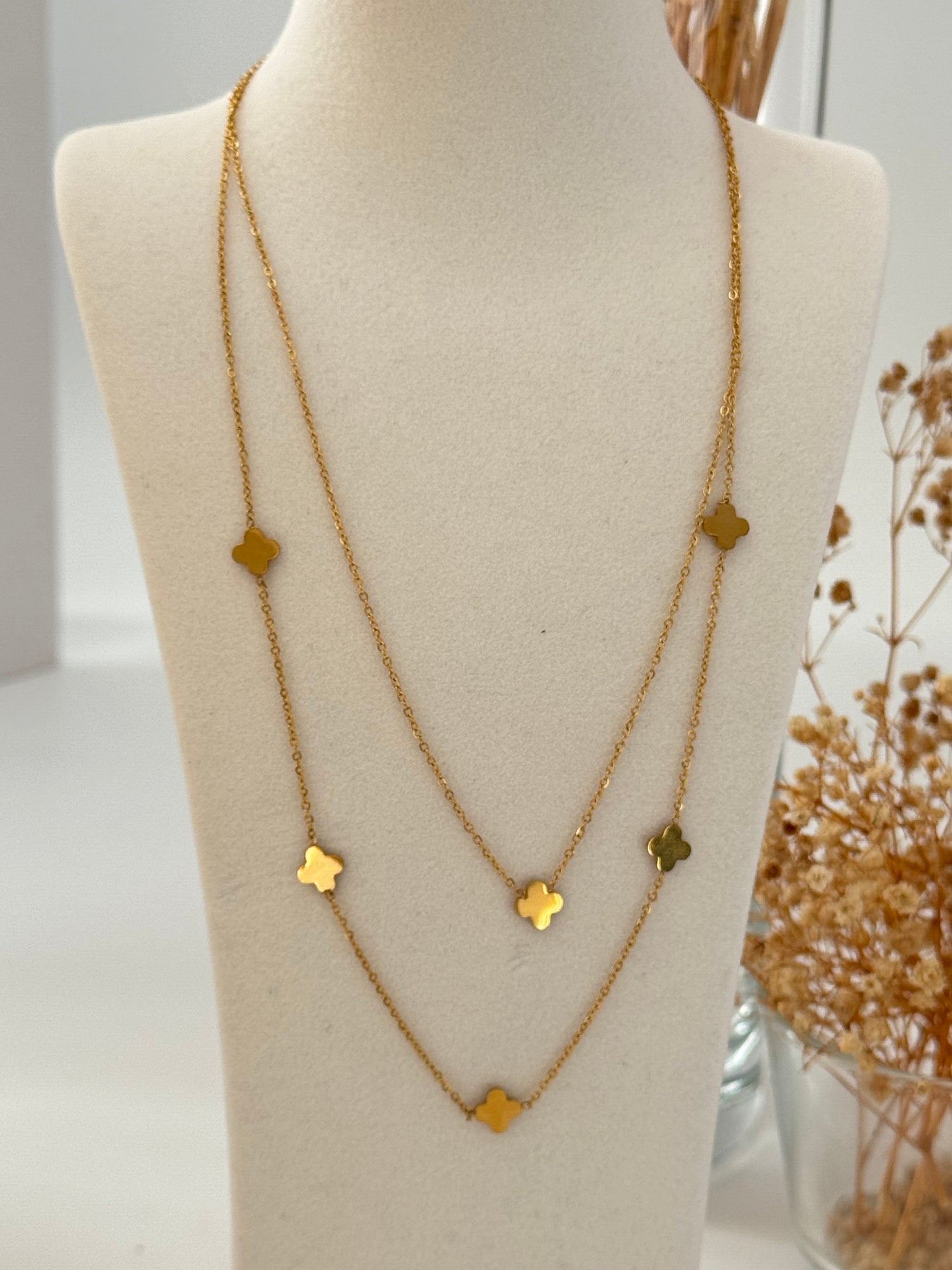 YONCA DETAYLI GOLD ÇELİK KOLYE