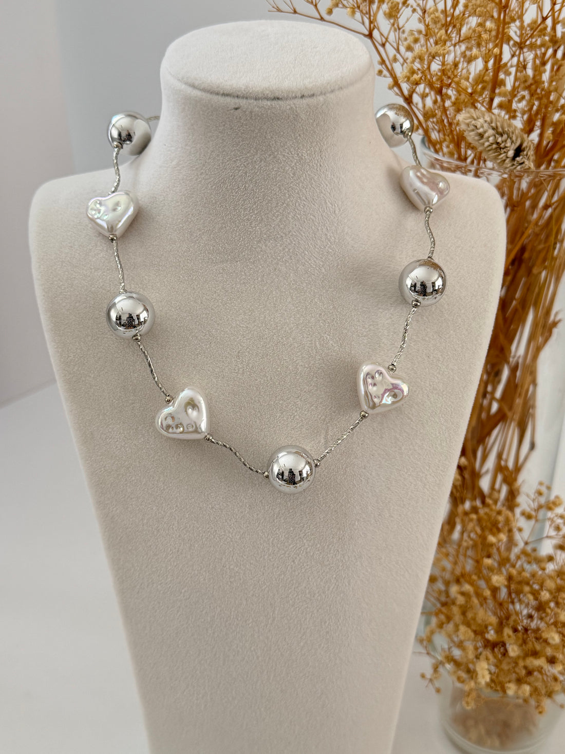 İTHAL KALP DETAYLI SİLVER TOP KOLYE