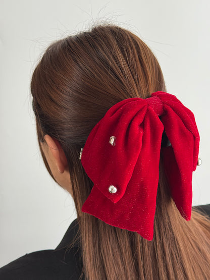 İTHAL KIRMIZI KADİFE FİYONKLU MANDAL TOKA