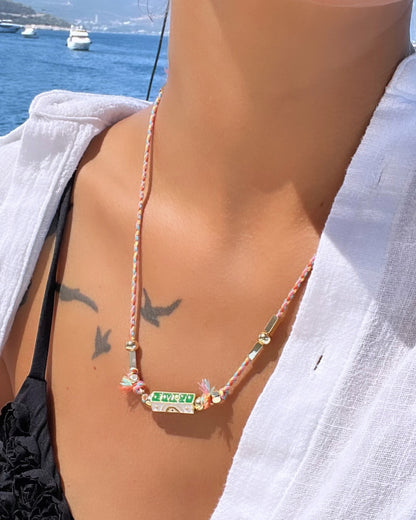 FİRA PEMBE İPLİ AYARLANABİLİR KOLYE