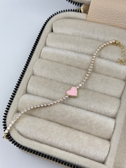 İTHAL PEMBE KALP DETAYLI ZİRKON TAŞLI BİLEKLİK
