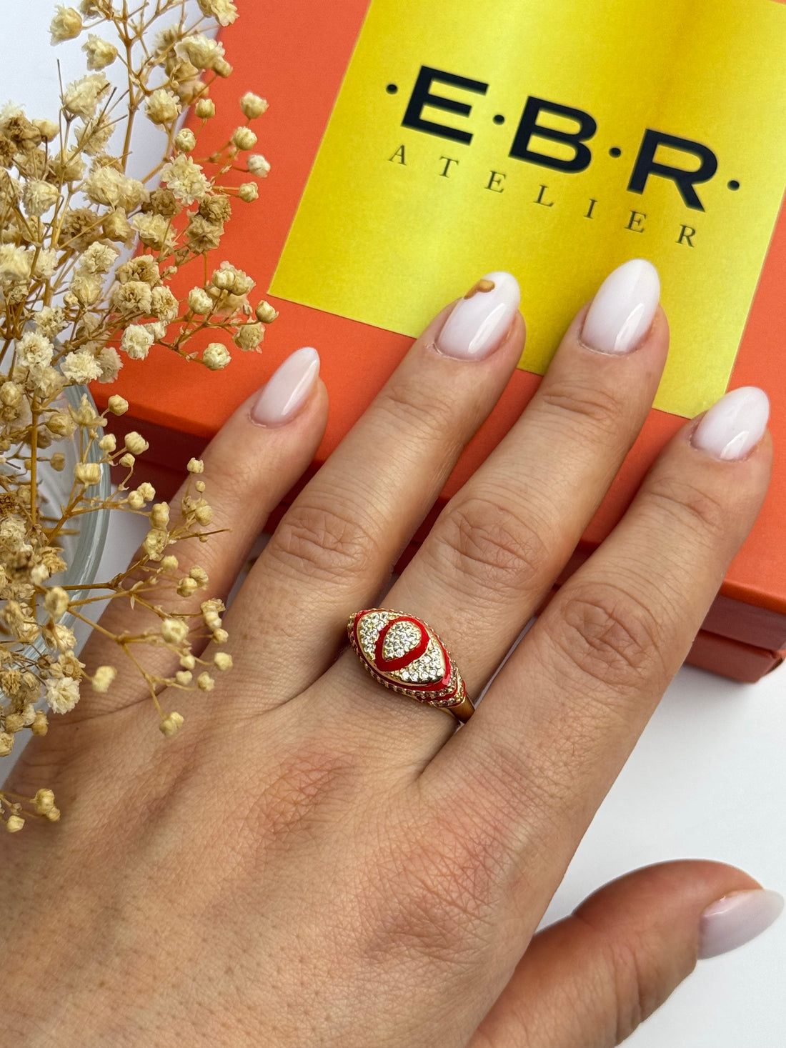 İTHAL KIRMIZI MİNELİ DETAYLI GOLD AYARLANABİLİR YÜZÜK